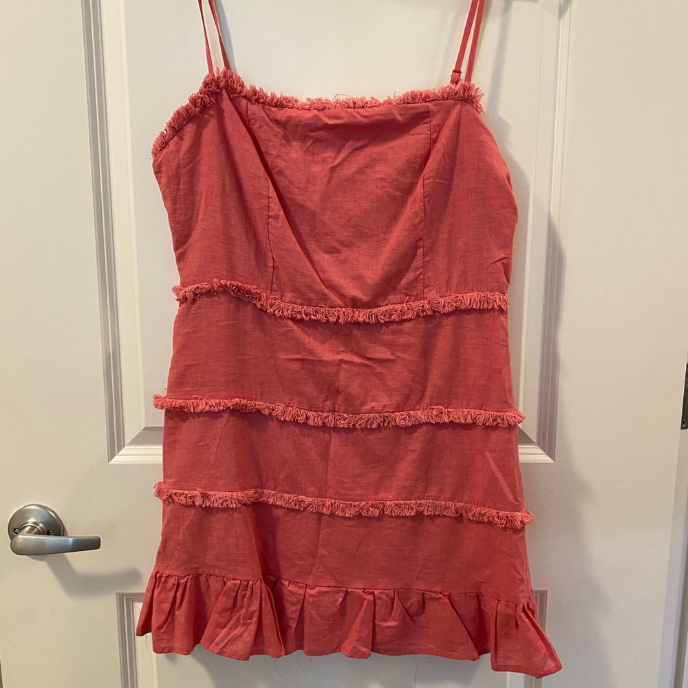 COPY - Linen coral/salmon ruffle sundress